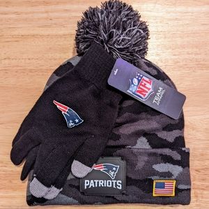 NWT! New England Patriots Salute to Service NFL Beanie Winter Hat And Gloves